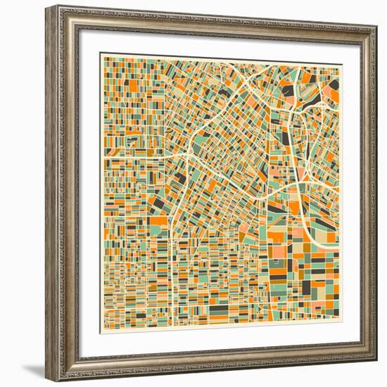 Los Angeles Map-Jazzberry Blue-Framed Art Print