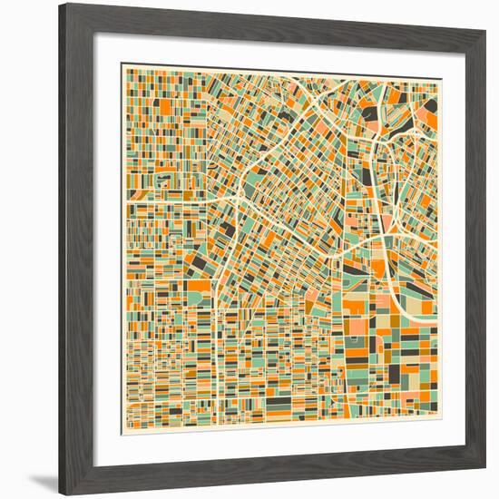 Los Angeles Map-Jazzberry Blue-Framed Art Print