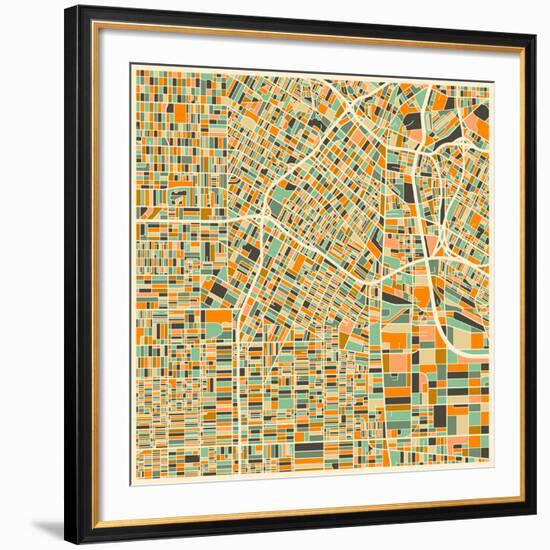 Los Angeles Map-Jazzberry Blue-Framed Art Print