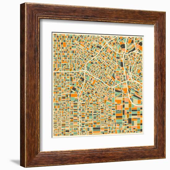 Los Angeles Map-Jazzberry Blue-Framed Art Print