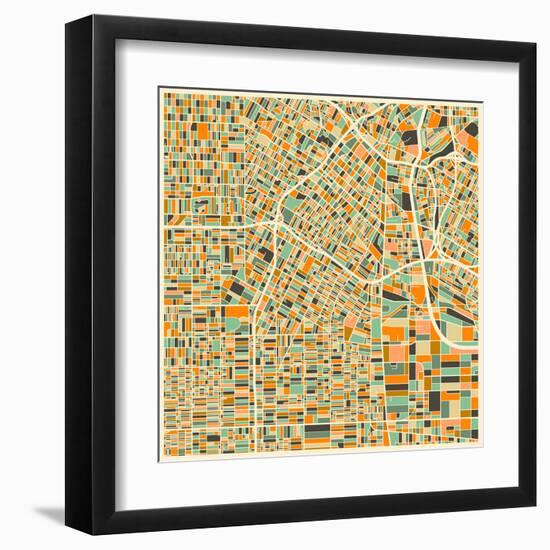 Los Angeles Map-Jazzberry Blue-Framed Art Print