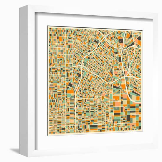 Los Angeles Map-Jazzberry Blue-Framed Art Print