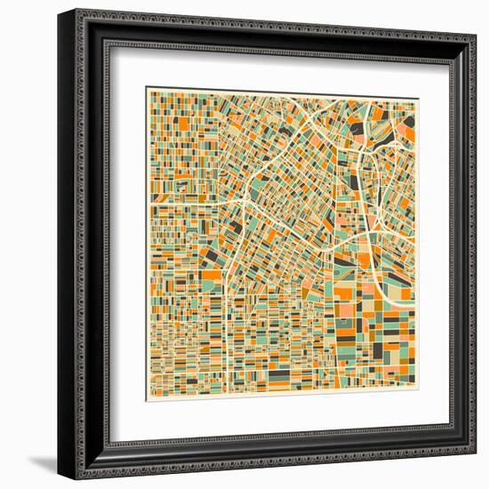 Los Angeles Map-Jazzberry Blue-Framed Art Print