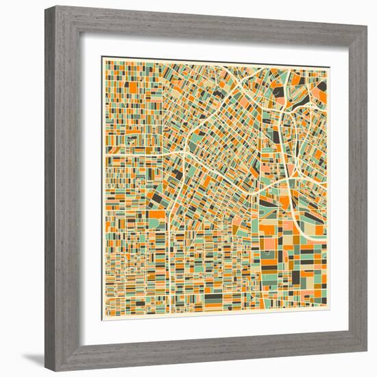 Los Angeles Map-Jazzberry Blue-Framed Art Print