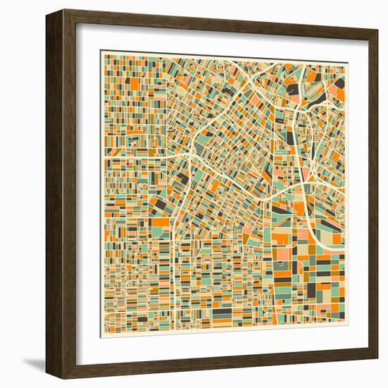 Los Angeles Map-Jazzberry Blue-Framed Art Print