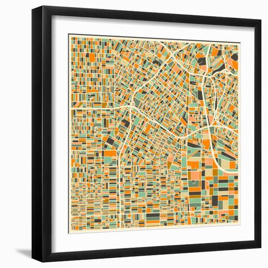 Los Angeles Map-Jazzberry Blue-Framed Art Print