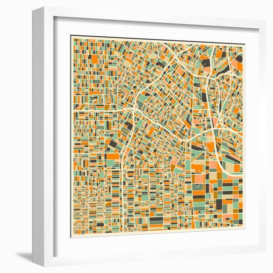 Los Angeles Map-Jazzberry Blue-Framed Art Print