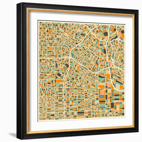 Los Angeles Map-Jazzberry Blue-Framed Art Print