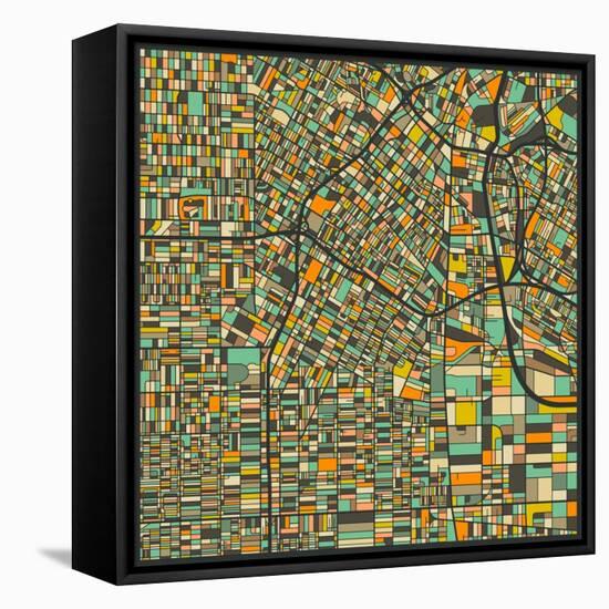 Los Angeles Map-Jazzberry Blue-Framed Stretched Canvas