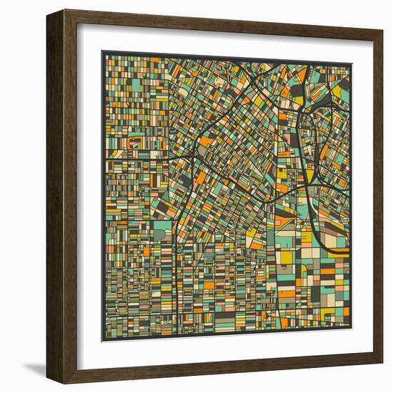 Los Angeles Map-Jazzberry Blue-Framed Art Print