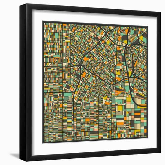 Los Angeles Map-Jazzberry Blue-Framed Art Print