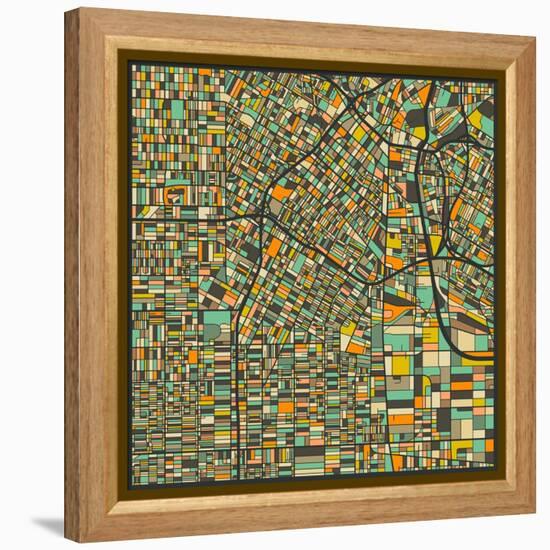 Los Angeles Map-Jazzberry Blue-Framed Stretched Canvas