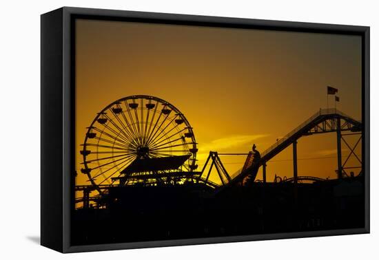 Los Angeles, Santa Monica, Ferris Wheel and Roller Coaster at Sunset-David Wall-Framed Premier Image Canvas