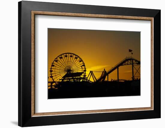 Los Angeles, Santa Monica, Ferris Wheel and Roller Coaster at Sunset-David Wall-Framed Photographic Print