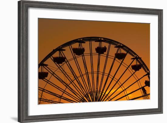 Los Angeles, Santa Monica, Ferris Wheel at Sunset, Santa Monica Pier-David Wall-Framed Photographic Print