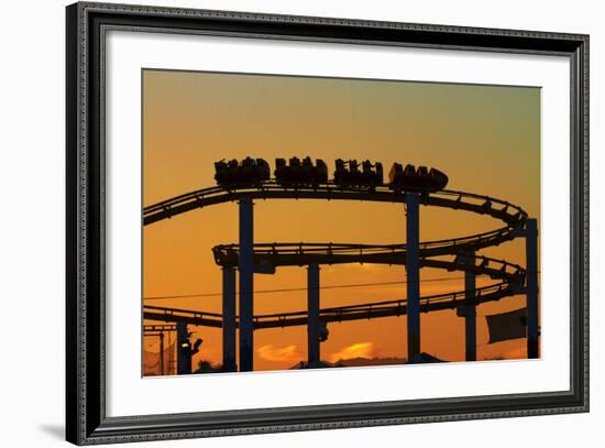 Los Angeles, Santa Monica, Roller Coaster at Sunset, Pacific Park-David Wall-Framed Photographic Print