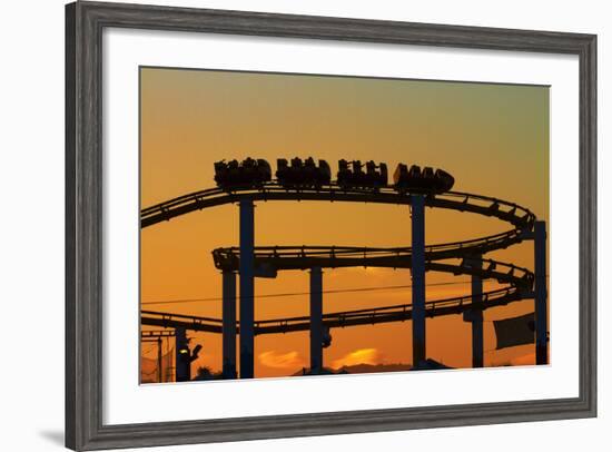 Los Angeles, Santa Monica, Roller Coaster at Sunset, Pacific Park-David Wall-Framed Photographic Print