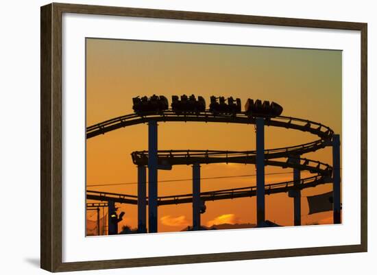 Los Angeles, Santa Monica, Roller Coaster at Sunset, Pacific Park-David Wall-Framed Photographic Print