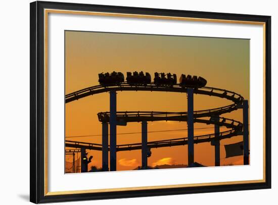 Los Angeles, Santa Monica, Roller Coaster at Sunset, Pacific Park-David Wall-Framed Photographic Print