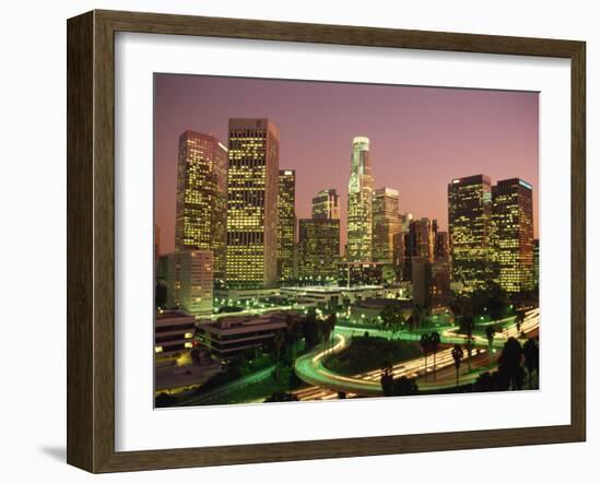 Los Angeles Skyline and Freeways, Illuminated at Night, California, USA-Howell Michael-Framed Photographic Print