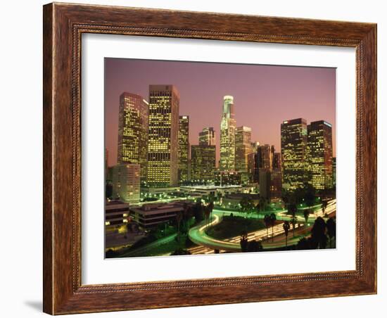 Los Angeles Skyline and Freeways, Illuminated at Night, California, USA-Howell Michael-Framed Photographic Print