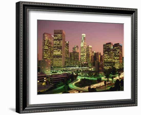 Los Angeles Skyline and Freeways, Illuminated at Night, California, USA-Howell Michael-Framed Photographic Print