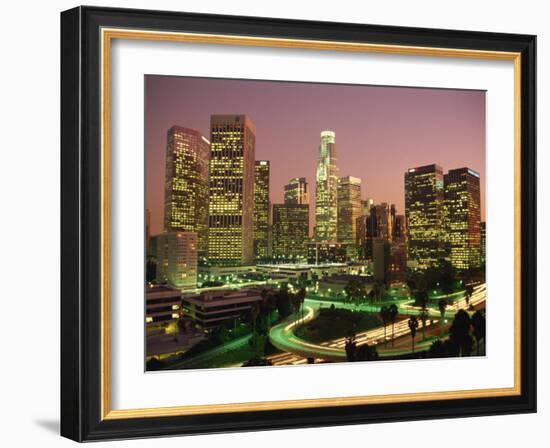 Los Angeles Skyline and Freeways, Illuminated at Night, California, USA-Howell Michael-Framed Photographic Print