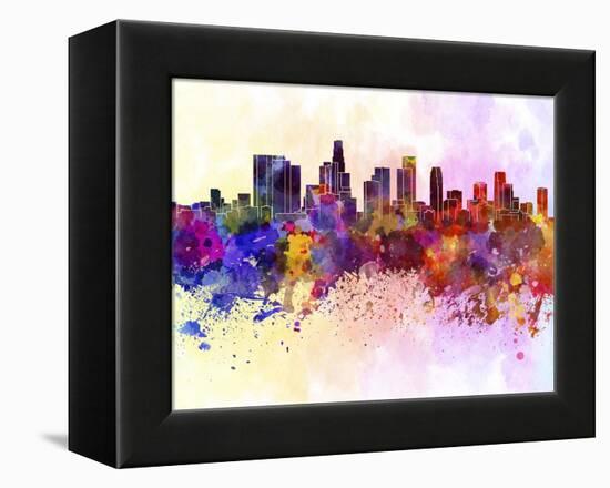 Los Angeles Skyline in Watercolor Background-paulrommer-Framed Stretched Canvas