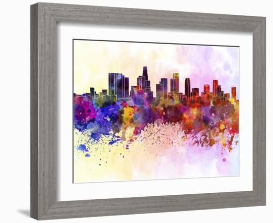 Los Angeles Skyline in Watercolor Background-paulrommer-Framed Art Print