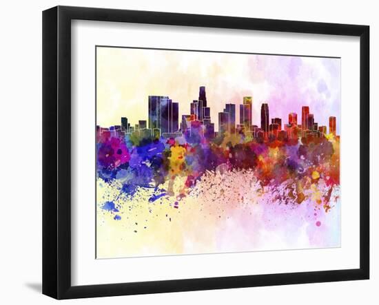 Los Angeles Skyline in Watercolor Background-paulrommer-Framed Art Print