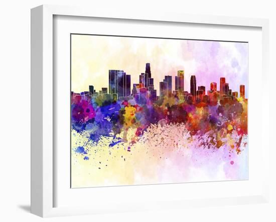 Los Angeles Skyline in Watercolor Background-paulrommer-Framed Art Print