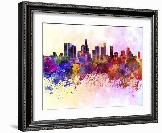 Los Angeles Skyline in Watercolor Background-paulrommer-Framed Art Print