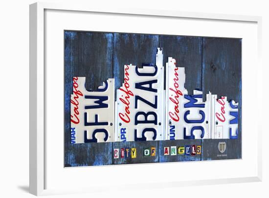 Los Angeles Skyline License Plate Art-Design Turnpike-Framed Premium Giclee Print