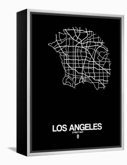 Los Angeles Street Map Black-NaxArt-Framed Stretched Canvas