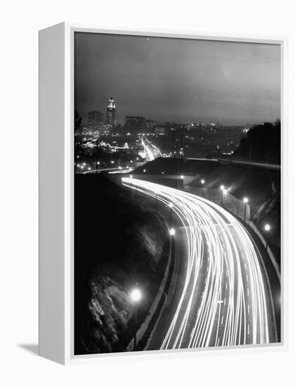 Los Angeles Traffic Traveling at Night-Loomis Dean-Framed Premier Image Canvas