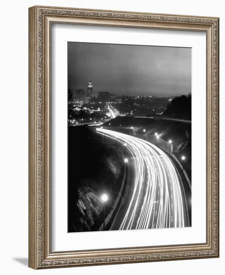 Los Angeles Traffic Traveling at Night-Loomis Dean-Framed Photographic Print