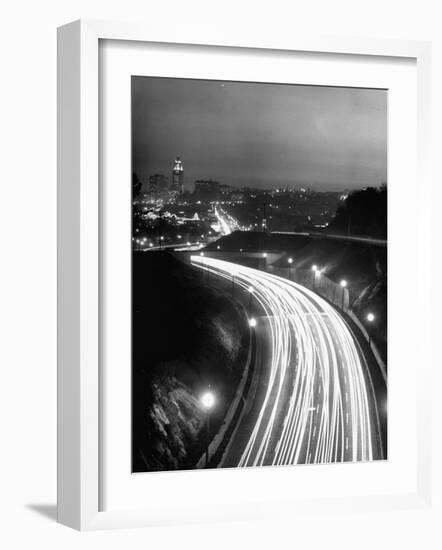 Los Angeles Traffic Traveling at Night-Loomis Dean-Framed Photographic Print