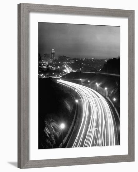 Los Angeles Traffic Traveling at Night-Loomis Dean-Framed Photographic Print