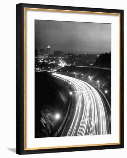 Los Angeles Traffic Traveling at Night-Loomis Dean-Framed Photographic Print