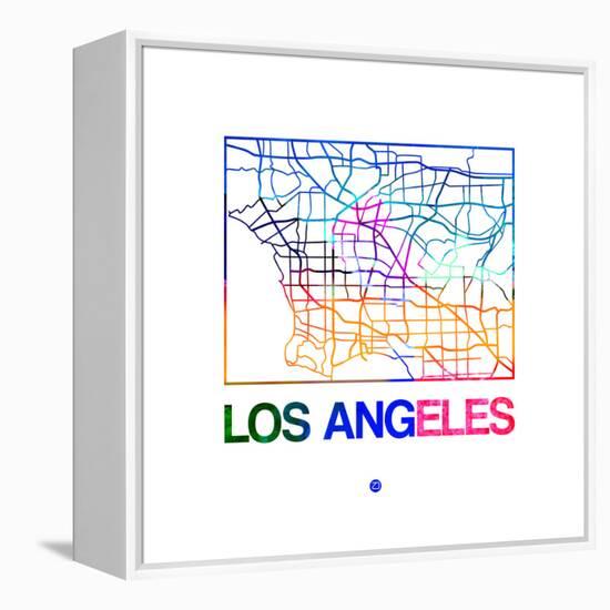 Los Angeles Watercolor Street Map-NaxArt-Framed Stretched Canvas