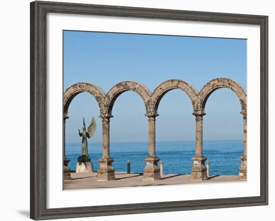 Los Arcos and Angel of Hope and Messenger of Peace Sculpture on Malecon, Puerto Vallarta, Mexico-Michael DeFreitas-Framed Photographic Print