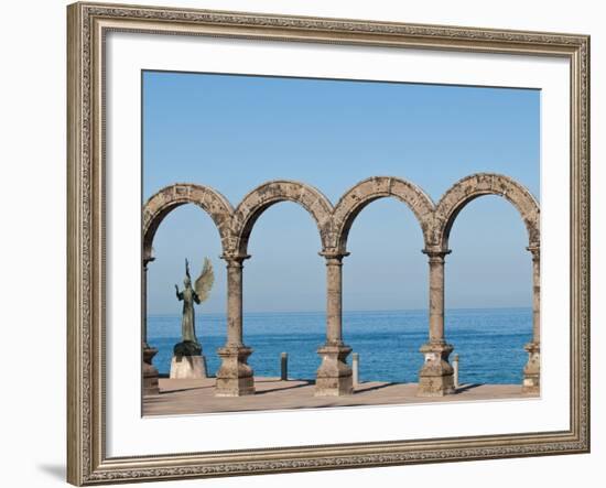 Los Arcos and Angel of Hope and Messenger of Peace Sculpture on Malecon, Puerto Vallarta, Mexico-Michael DeFreitas-Framed Photographic Print