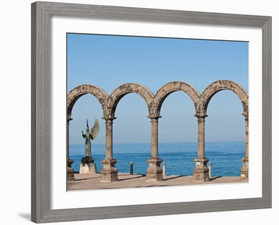 Los Arcos and Angel of Hope and Messenger of Peace Sculpture on Malecon, Puerto Vallarta, Mexico-Michael DeFreitas-Framed Photographic Print