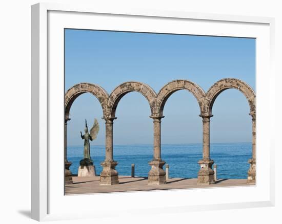 Los Arcos and Angel of Hope and Messenger of Peace Sculpture on Malecon, Puerto Vallarta, Mexico-Michael DeFreitas-Framed Photographic Print