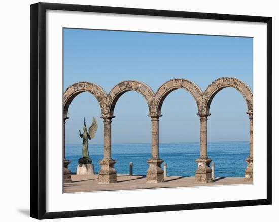 Los Arcos and Angel of Hope and Messenger of Peace Sculpture on Malecon, Puerto Vallarta, Mexico-Michael DeFreitas-Framed Photographic Print