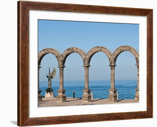 Los Arcos and Angel of Hope and Messenger of Peace Sculpture on Malecon, Puerto Vallarta, Mexico-Michael DeFreitas-Framed Photographic Print