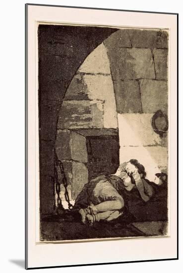 Los Caprichos: Woman in Prison, 1797-1798 (Red and Sanguine Wash)-Francisco Jose de Goya y Lucientes-Mounted Giclee Print