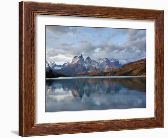 Los Cuernos Del Paine Seen across Lake Pehoe-Alex Saberi-Framed Photographic Print