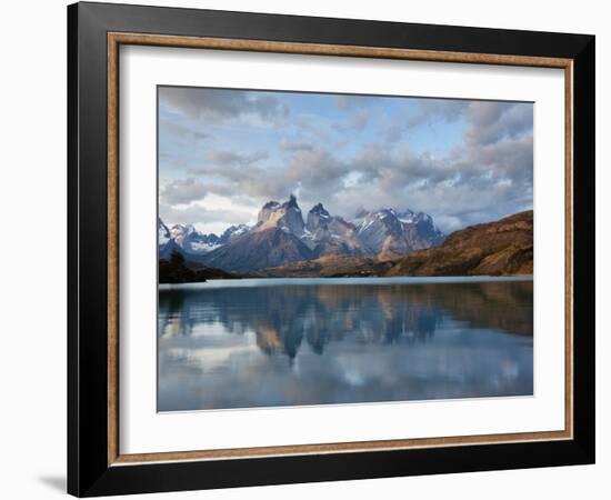 Los Cuernos Del Paine Seen across Lake Pehoe-Alex Saberi-Framed Photographic Print