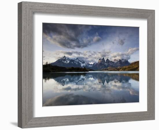 Los Cuernos Del Paine Seen across Lake Pehoe-Alex Saberi-Framed Photographic Print